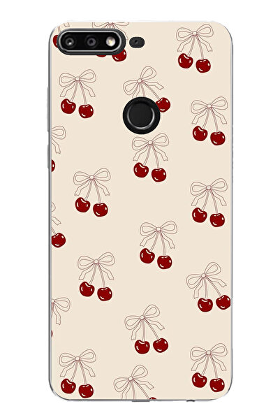 TechTree Huawei Y7 2018 - Honor 7C Uyumlu Fiyonklu Kirazlar Şeffaf Silikon Kılıf