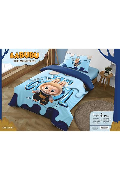 LABUBU Kids Comforter Set - 4 Piece Cartoon Bedding | Soft, Hypoallergenic, Fade Resistant