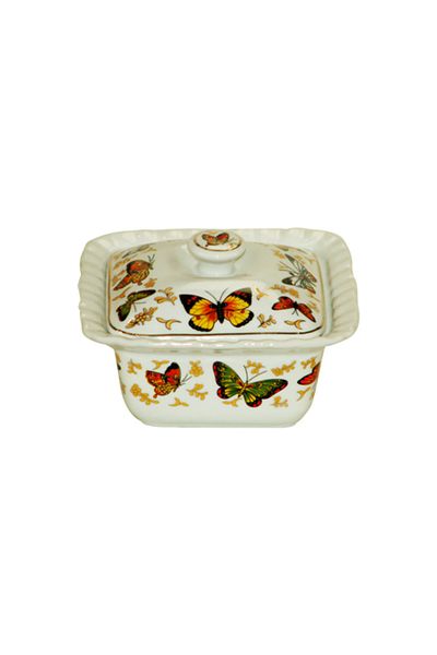 ERGENÇLERZÜCCACİYE Porcelain Square Sugar Bowl with Butterfly Figured Lid