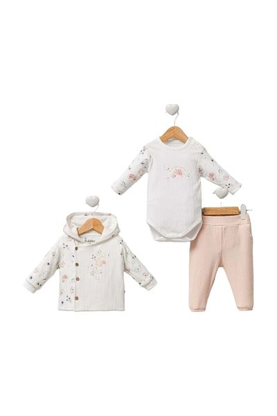 Babexi Garden Cardigan Bodysuit Pants Set Ecru