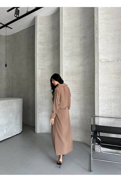 vesantia Women's Brown Premium Perry Cotton Tril Tril Fabric Shirt Long Dress Suit