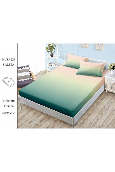 FIONNA.RO Elasticated Duvet Cover and Pillowcases in Finet 180x200cm - Peach Green Gradient