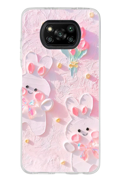 TechTree Poco X3 / NFC / PRO Uyumlu Sevimli Tavşanlar Şeffaf Silikon Kılıf