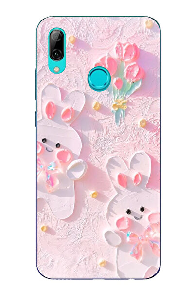 TechTree Huawei P Smart 2019 Uyumlu Sevimli Tavşanlar Şeffaf Silikon Kılıf
