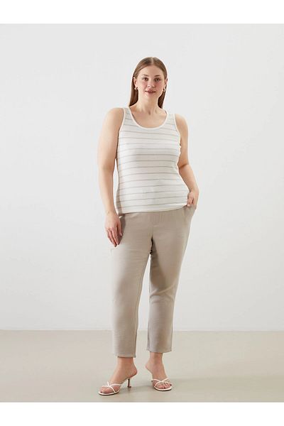 LC Waikiki Lcwaikiki Classic Beige Elastic Waist Carrot Cut Women's Trousers