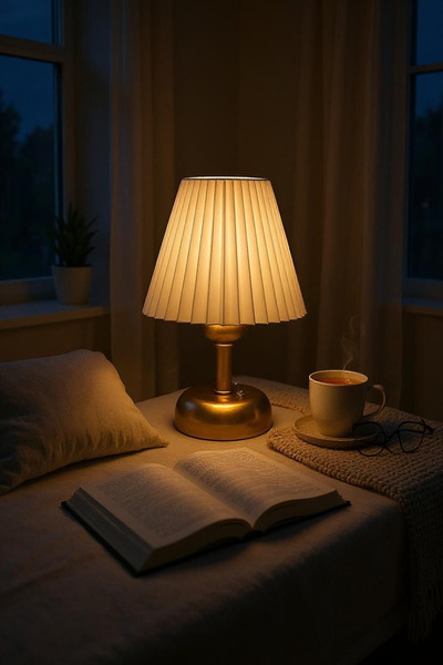 Bubihome Pilli Led Abajur, Kablosuz Pileli Dekoratif Abajur Gold Metal Gövde