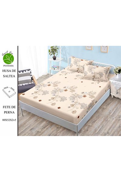 FIONNA.RO Elasticated Duvet Cover and Pillowcases in Finet 180x200cm - Cream with Poppies
