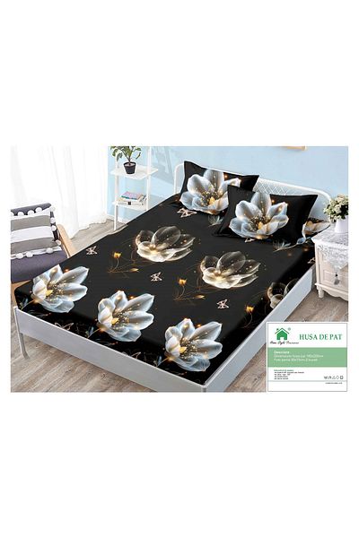 FIONNA.RO Elasticated Duvet Cover and Pillowcases Made of Finet 180x200cm - Gold Silver Flowers