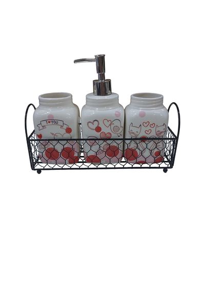 ERGENÇLERZÜCCACİYE Ceramic Love Cat Figured Comb Brush Liquid Soap Dispenser Set