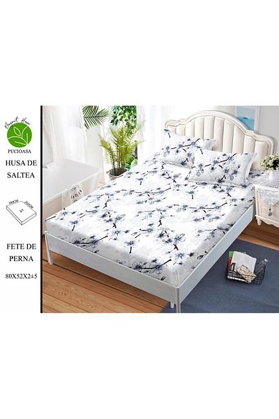 FIONNA.RO Elasticated Duvet Cover and Pillowcases Made of Finet 180x200cm - Painting with Twigs