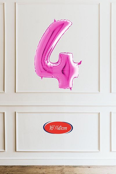 Atölye Mi 4 Year Old Pink Girl Birthday Concept 16Inch Pink Figure Happy Birthday Banner Set