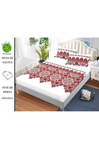 FIONNA.RO Elasticated Duvet Cover and Pillowcases Made of Finet 180x200cm - Traditional Print