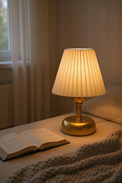 Bubihome Pilli Led Abajur, Kablosuz Pileli Dekoratif Abajur Gold Metal Gövde