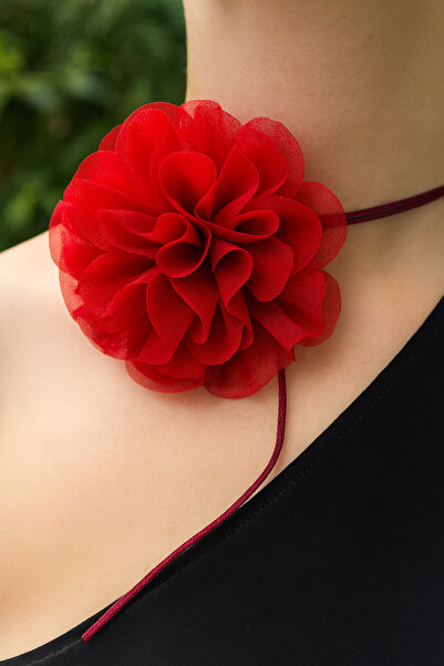 CHANCE GİFT Boyundan Bağlamalı Kumaş Çiçek Kumaş Broş Kadın Kolye Bağcıklı LÜ...