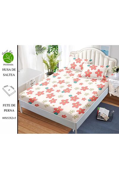 FIONNA.RO Elasticated Duvet Cover and Pillowcases Made of Finet 180x200cm - Pink Flowers