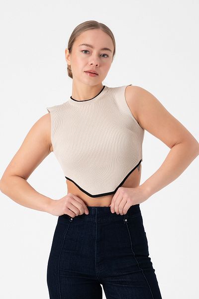 Zenea Αμάνικη γυναικεία Crop μπλούζα
