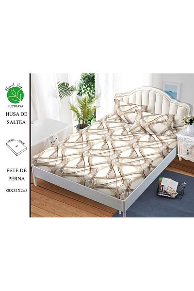 FIONNA.RO Elasticated Duvet Cover and Pillowcases in Finet 180x200cm - Beige Abstract