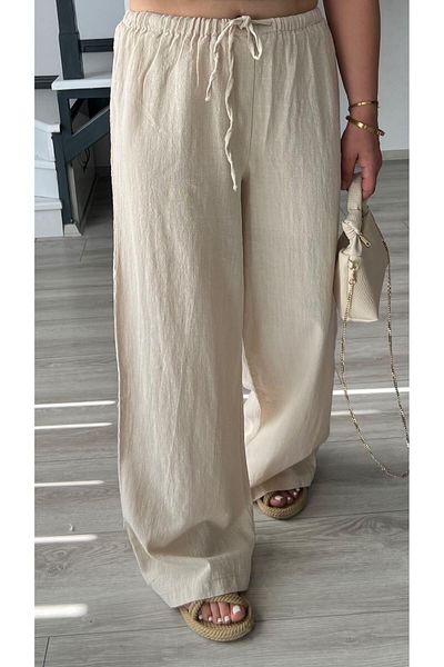 Oslove Stone Half-Lined Waist Tie Linen Trousers