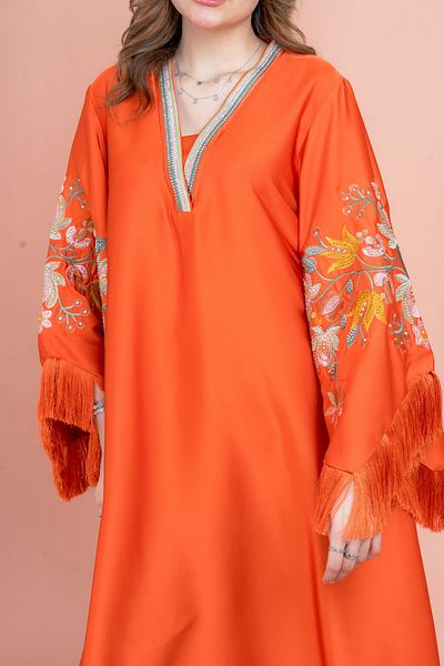 IKKXA Shimmer Detail Sleeves Embroidered Jalabiya