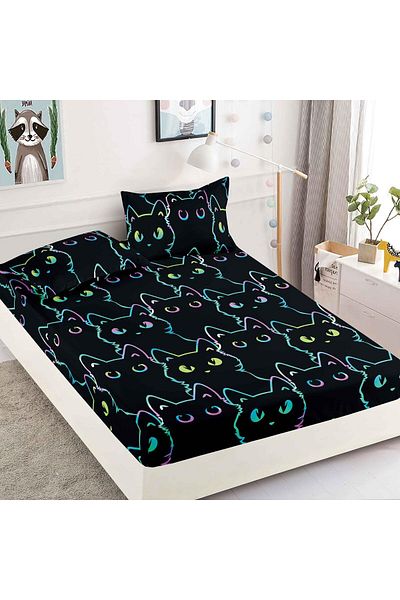 FIONNA.RO Elasticated Duvet Cover and Pillowcases Made of Finet 180x200cm - Kitty