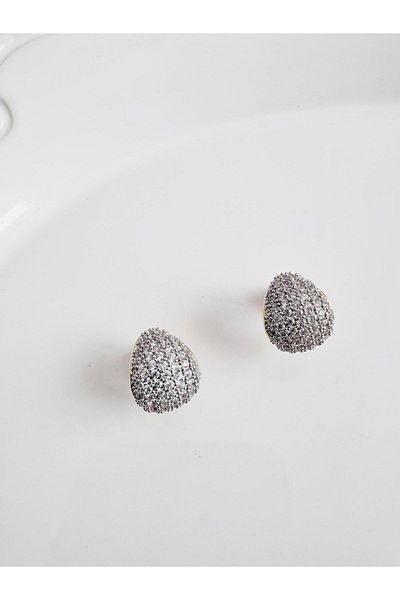 DEVİ fashion Silver Drop Earrings with Zircon Stone 1 cm