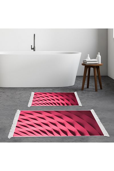 Dekoreko Non-Slip Base Djt Toilet Set Luna Cotton Fringed Geometric E5017 Powder