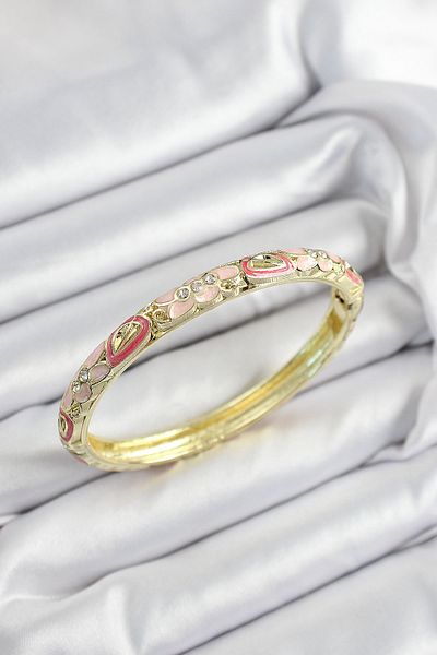 SeyCey.co Mineli Brass Zircon Stone Pink Flower Motif Gold Color Women's Handcuffs