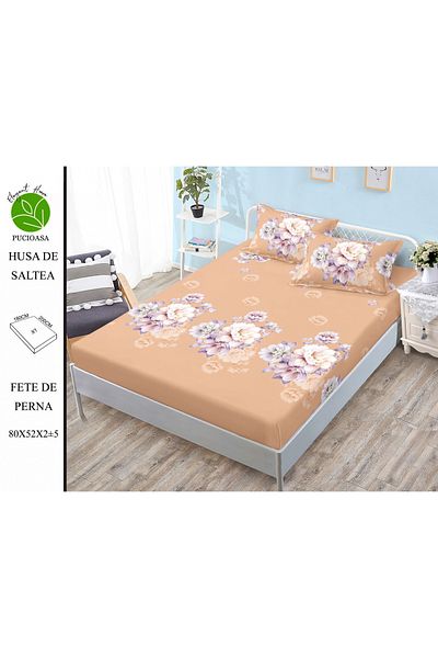 FIONNA.RO Elasticated Duvet Cover and Pillowcases Made of Finet 180x200cm - Colorful Peonies