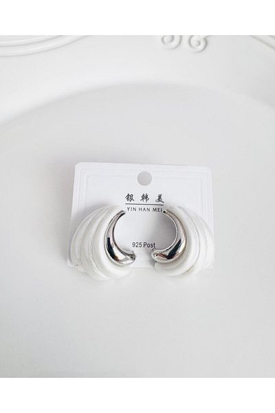 DEVİ fashion Silver Oyster Earring 3 cm