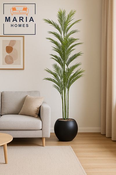 MARIA HOMES Artificial Areca Palm Tree 200 cm – Tall Indoor Plant with Black Pot