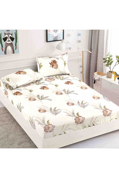 FIONNA.RO Elasticated Duvet Cover and Pillowcases in Finet 180x200cm - Cream Floral
