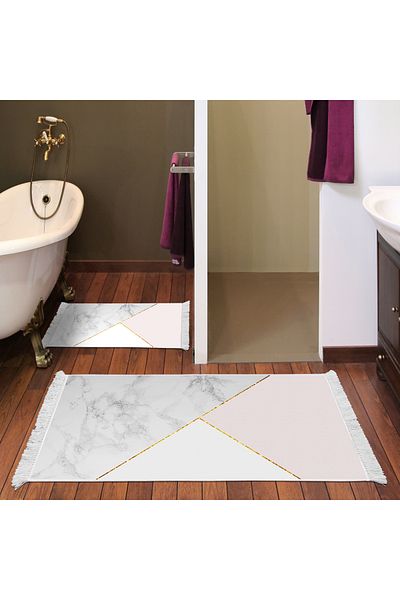 Dekoreko Non-Slip Base Djt Toilet Set Earth Fringed Geometric E5008 White