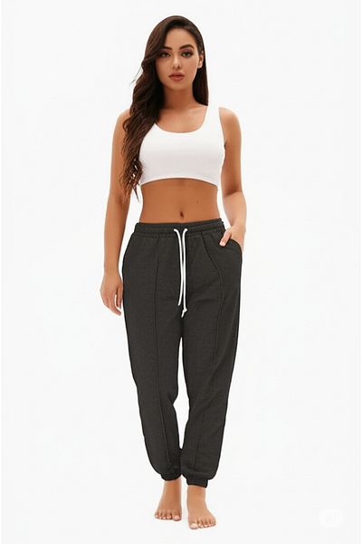 DHDmoda Women's Dark Gray Two Thread Sweatpants with Elastic Waist and Legs and Pockets