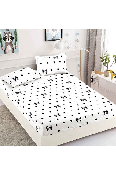 FIONNA.RO Elasticated Duvet Cover and Pillowcases Made of Finet 180x200cm - Bows and Hearts