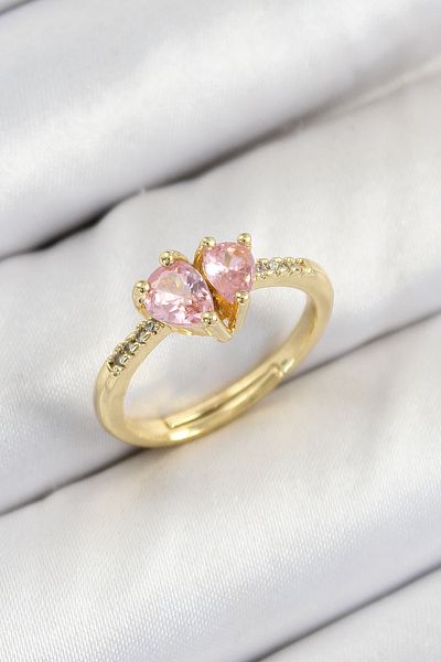 Clariss Brass Zircon Stone Pink Heart Model Gold Color Women's Ring