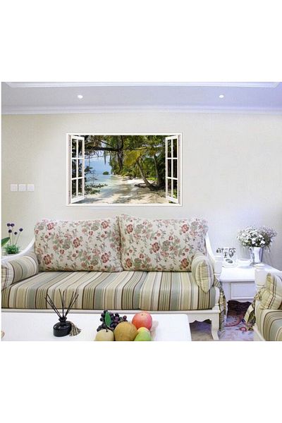 BV Decorative sticker, 3D window, Beach, Caribbean, 85 cm, 588PCS