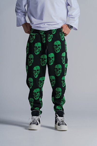FıttingRoom Baggy Trousers with Elastic Waist and Skull Pattern