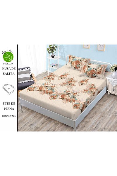 FIONNA.RO Elasticated Duvet Cover and Pillowcases Made of Finet 180x200cm - Brown Flowers