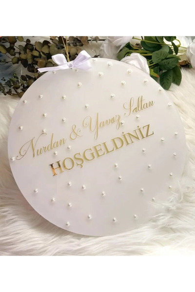 Yavuz Süs İncili beyaz Pleksi üzerine Uv baskı kapı süsü(30cm