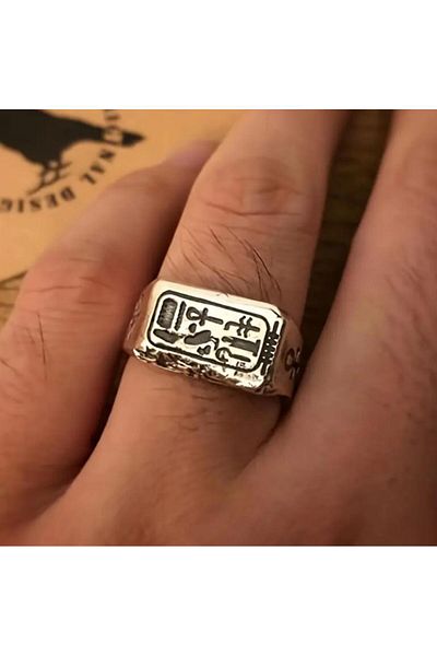 Yıldız Accessory Egyptian Pharaoh Hieroglyphs Horus Life Ring Fashion Punk Silver Eye Totem Adjustable Size