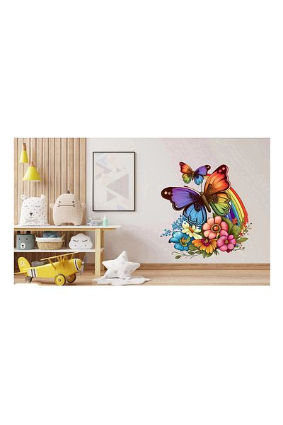 BV Decorative Sticker, Butterfly, Rainbow and Flowers, Multicolor, 68 cm, 1210STK