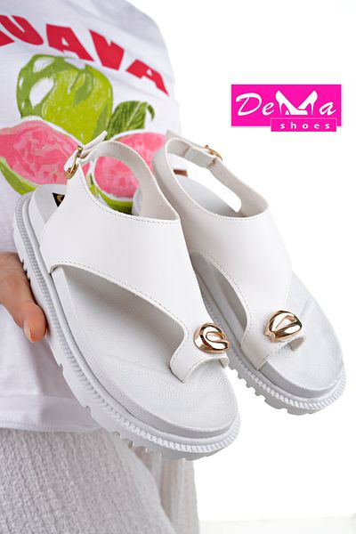 Demashoes White Gold Buckle Detailed Women's Sandals Stylish and Comfortable Daily Use