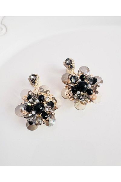 DEVİ fashion Evening Dress Crystal Flower Earrings 5 cm