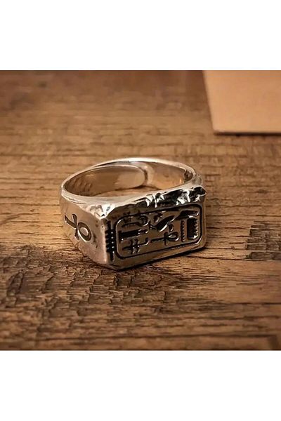 Yıldız Accessory Egyptian Pharaoh Hieroglyphs Horus Life Ring Fashion Punk Silver Eye Totem Adjustable Size