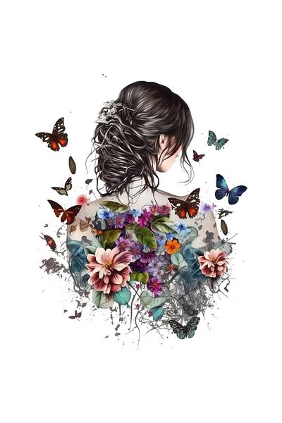 BV Decorative Sticker, Girl, Butterflies and Flowers, Multicolor, 70 cm, 1208STK-1