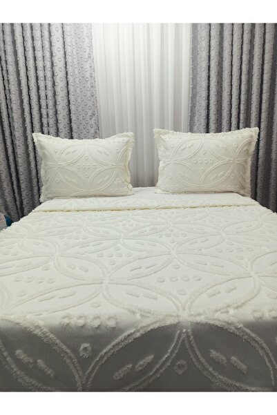 Damla Saçaklı Peluş Yatak Örtüsü Seti