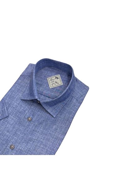 GÖMLEK GALERİSİ Men's Classic Relaxed Fit Flap Double Pocket Short Sleeve Solid Linen Shirt