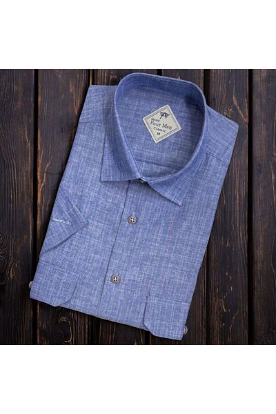 GÖMLEK GALERİSİ Men's Classic Relaxed Fit Flap Double Pocket Short Sleeve Solid Linen Shirt