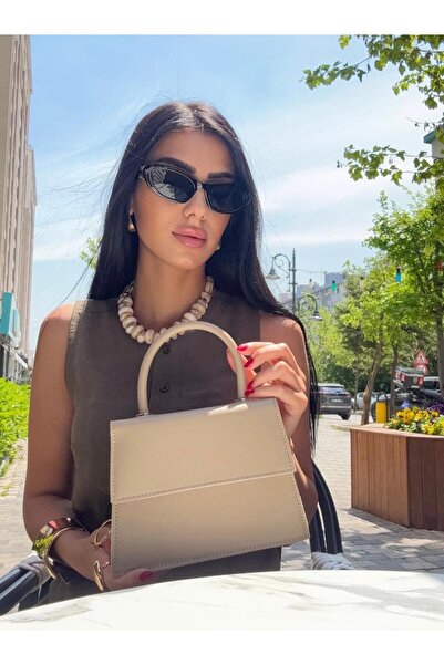 Lino Kadın Bej Renk Şık ve Minimal El Çantası-Günlük & Klasik Kullanıma Uygun
