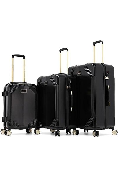Bebe Eugenia Lightweight Spinner Wheel Suitcase with TSA Lock (BLACK/GOLD, 20-Inch)